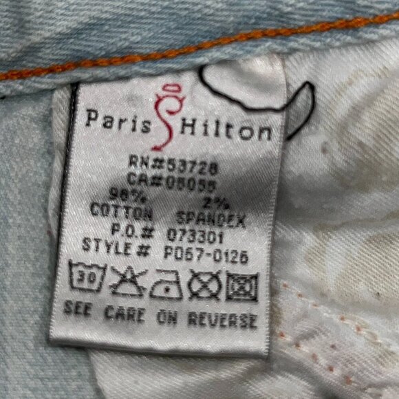 PARIS HILTON "That's Hot" HIP HUGGER LOW RISE BIG BELL LIGHT WASH Y2K JEANS - 28 - Picture 12 of 15